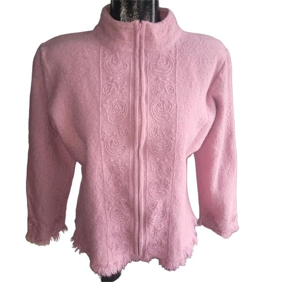Essentials By Koret Pink Embroidered Zip-Up Cardigan Jacket XL - Picture 1 of 9